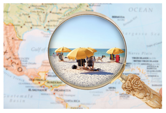Picture of a beach seeing through a magnifier.